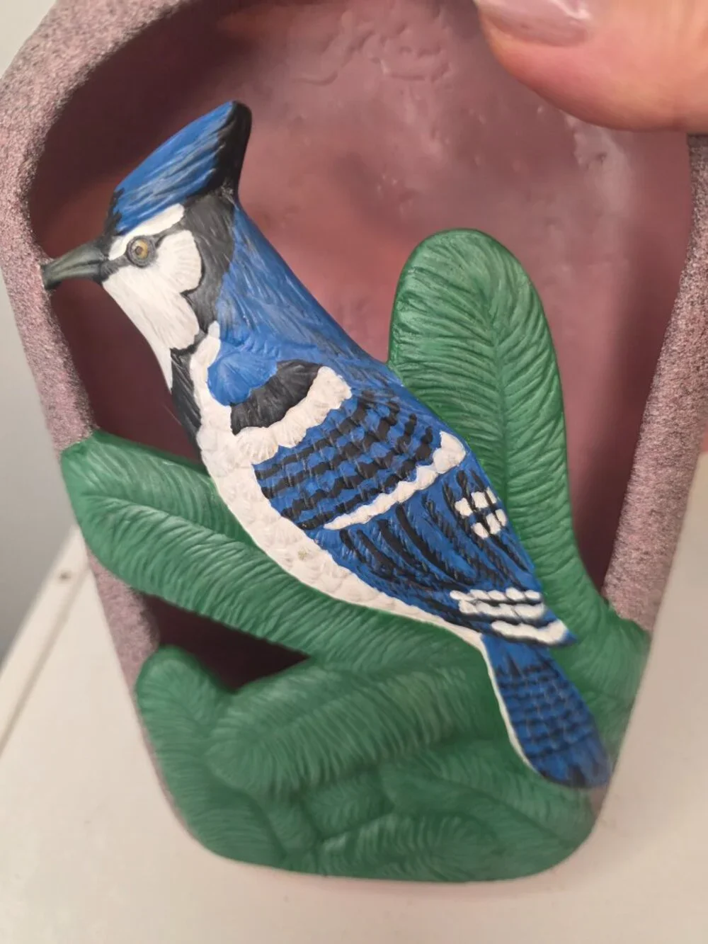 Hand Painted Blue Jay Ceramic Vase Candle Holder 8